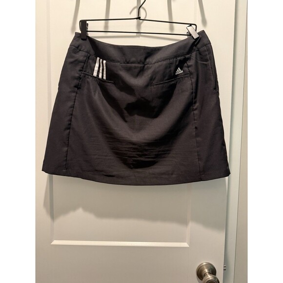 Adidas Womens Skort Black 3 Stripes Climacool Golf Tennis Skirt Pockets Size 10 - Picture 2 of 4
